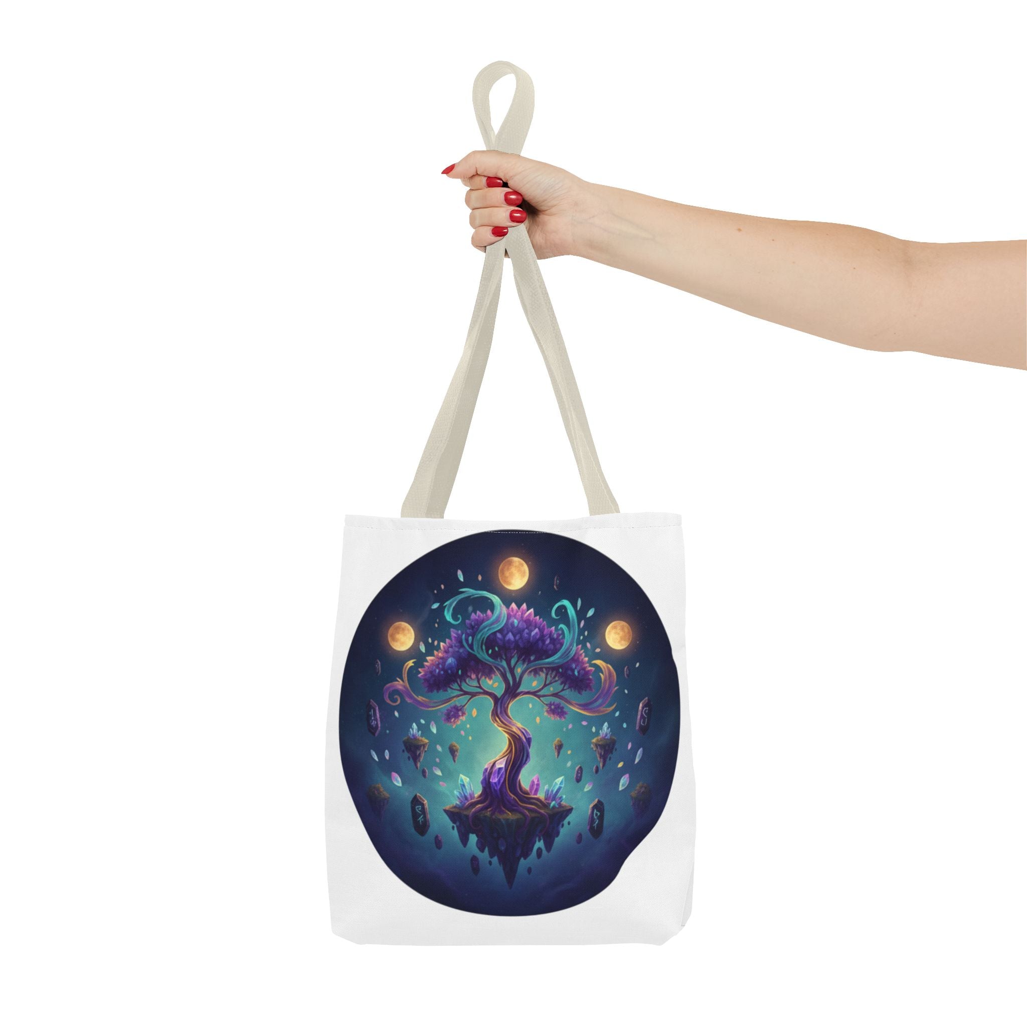 Mystic Floating Tree Tote Bag — Cosmic Moonlight Illustration All-Over Print