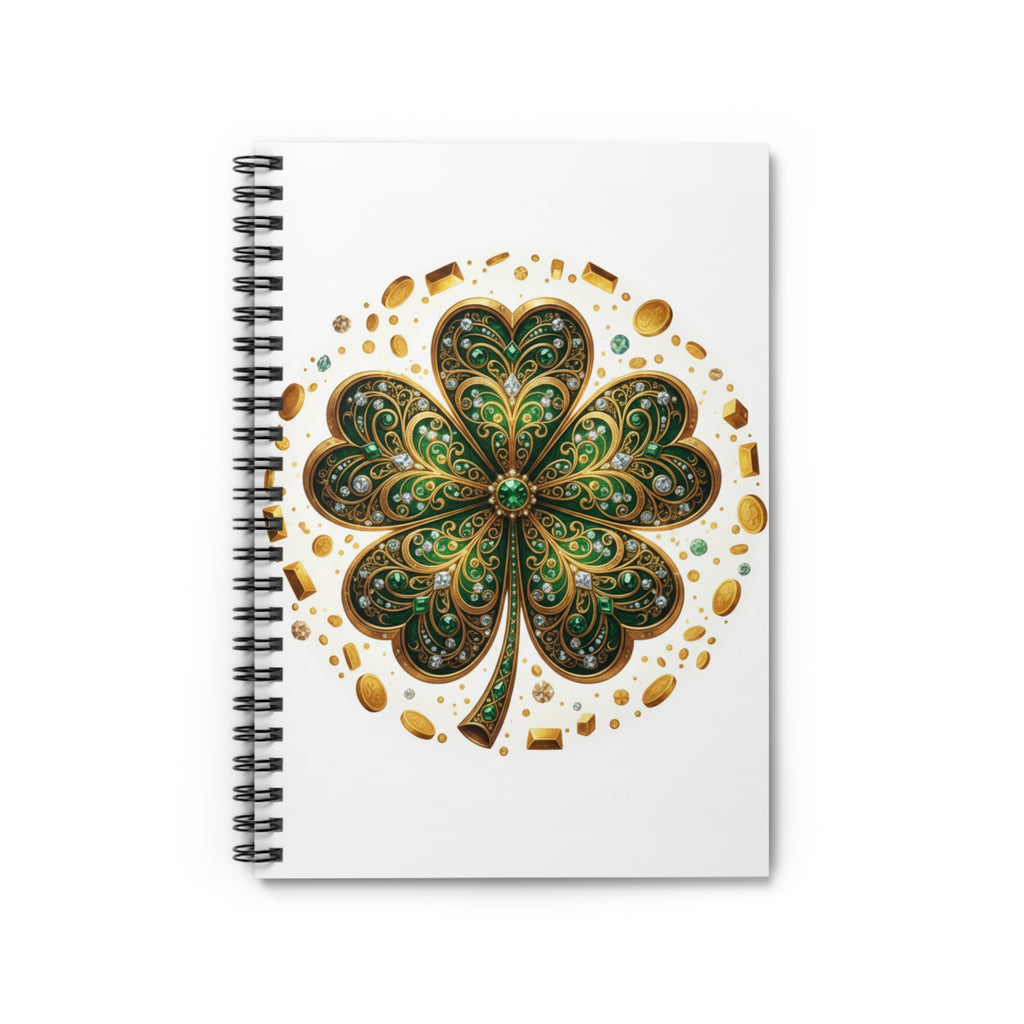 Celtic Four-Leaf Clover Spiral Notebook — Green Gold Lucky Journal
