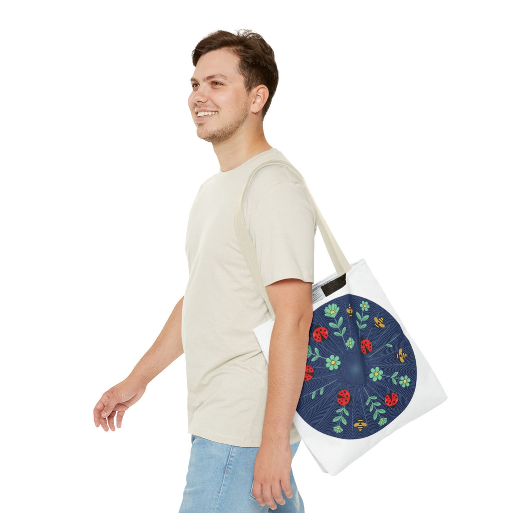 Ladybug Garden Tote Bag — Floral Circular Print AOP Tote