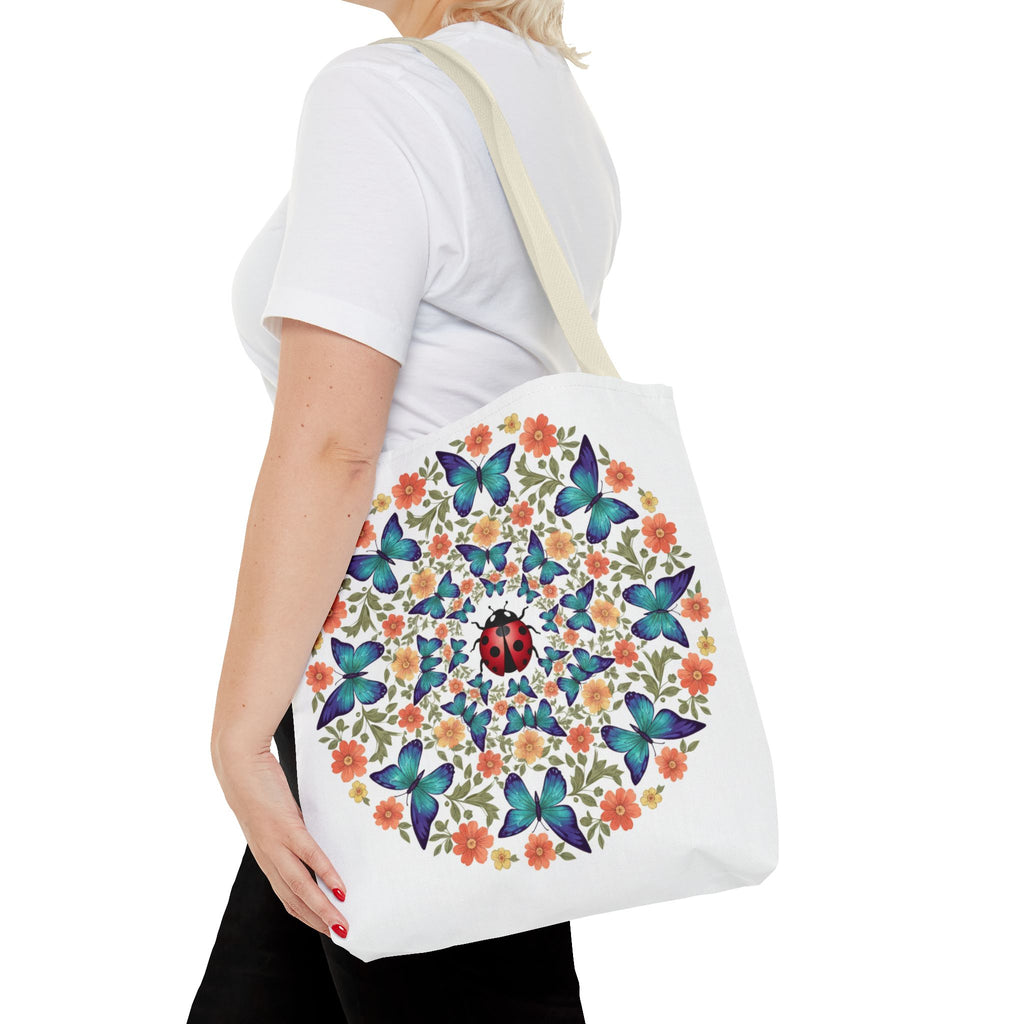 Butterfly & Ladybug Floral Tote Bag – Boho Mandala AOP Beach & Market Bag