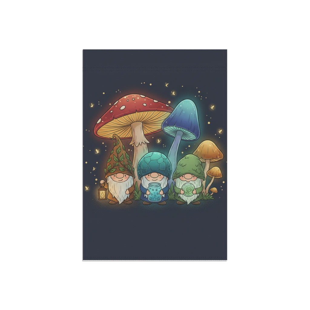 Mushroom Gnome Garden Flag — Cute Fairy Tale House & Garden Banner