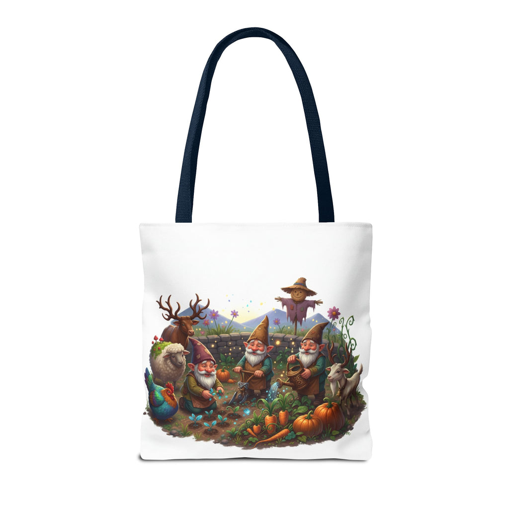 Gnome Garden Tote Bag — Whimsical Gnome & Pumpkin Illustration AOP Tote