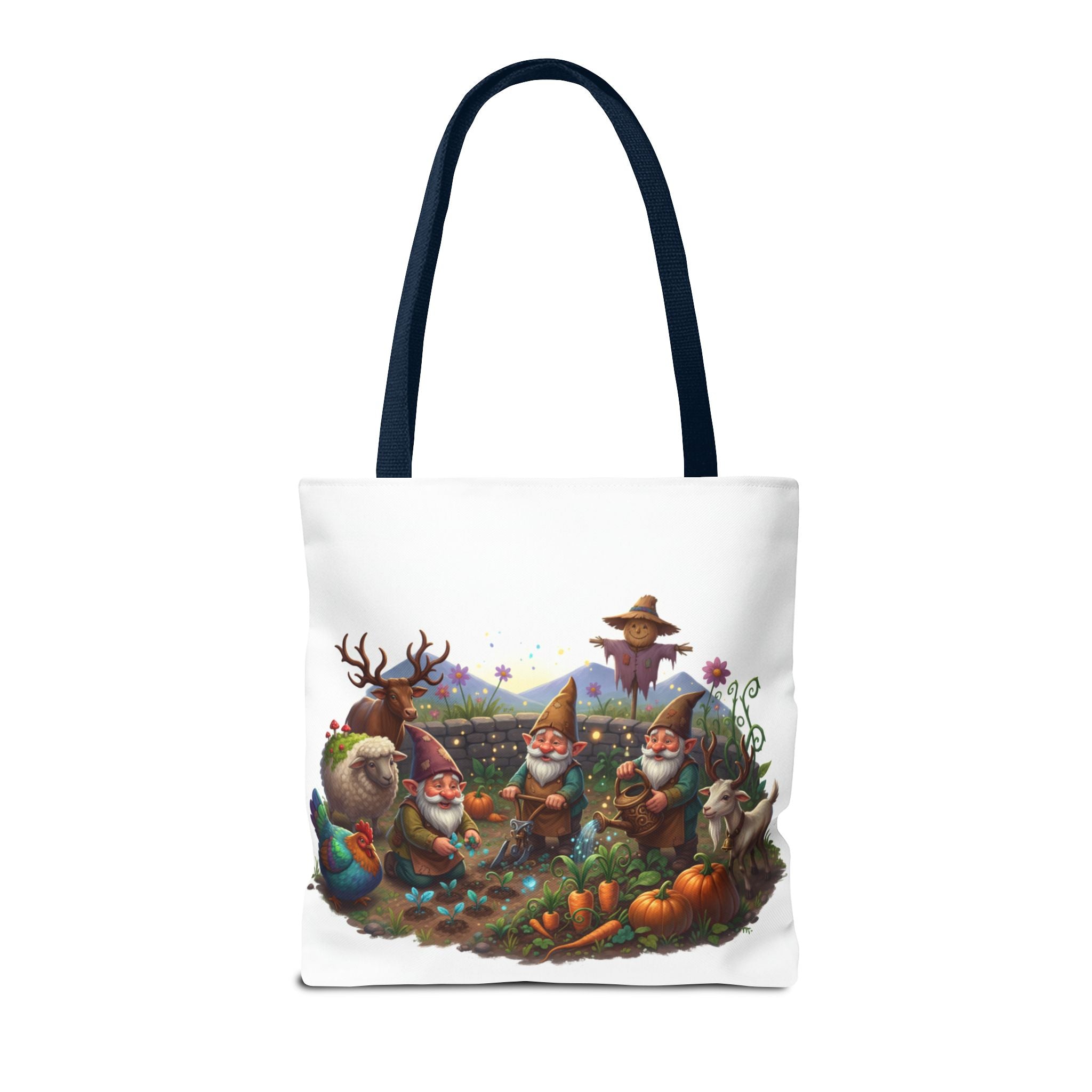 Gnome Garden Tote Bag — Whimsical Gnome & Pumpkin Illustration AOP Tote