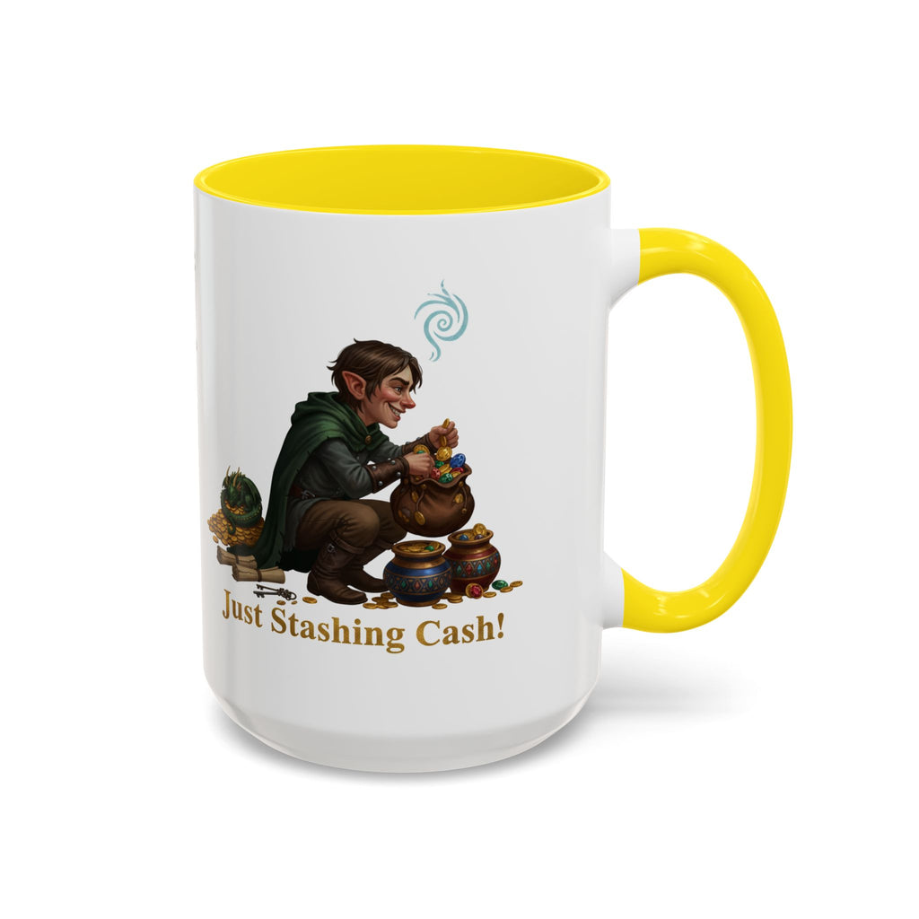 Accent Coffee Mug — "Just Stashing Cash!" Fantasy Gnome Money Mug (11/15oz)