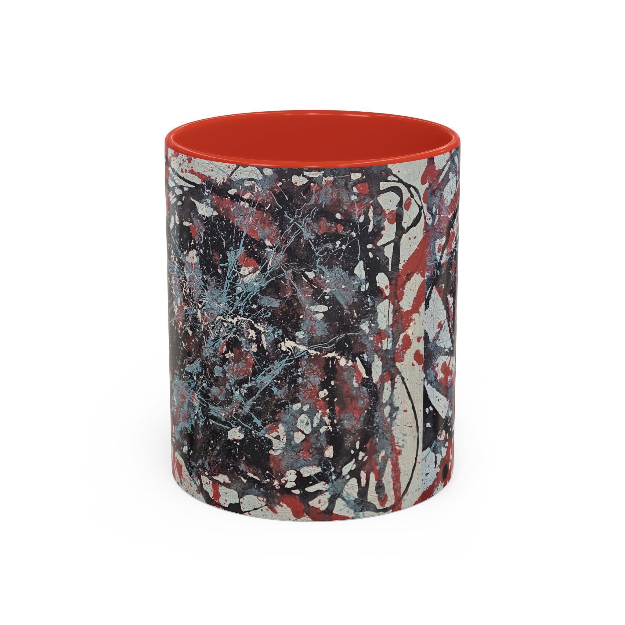 Abstract Splatter Accent Coffee Mug — Red, Black & White Artistic Design (11/15oz)