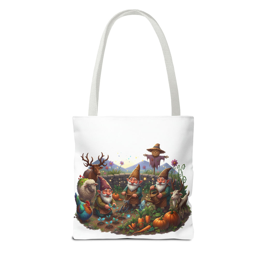 Gnome Garden Tote Bag — Whimsical Gnome & Pumpkin Illustration AOP Tote