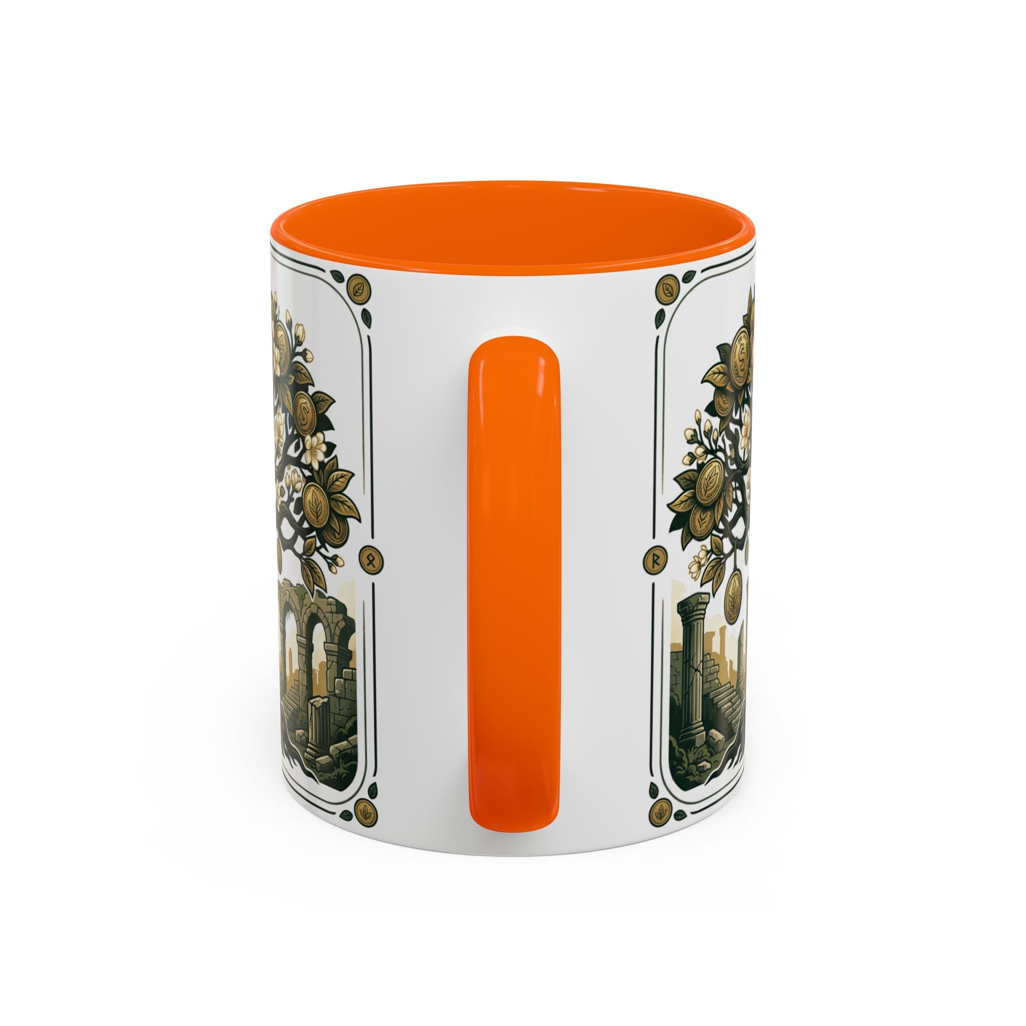 Ornate Tree of Coins Coffee Mug — Gold Ruins Accent Ceramic Mug (11/15oz)