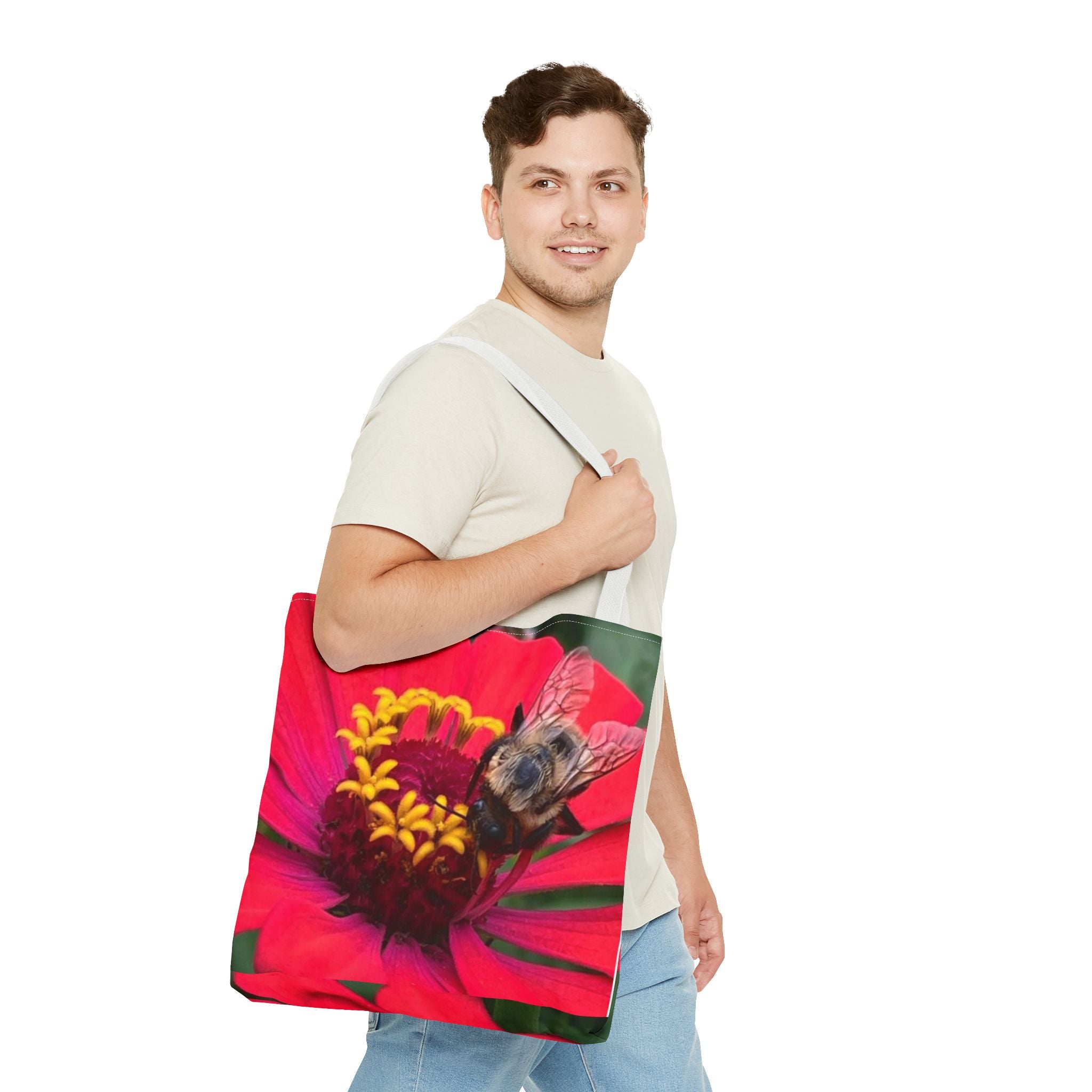 Floral Bee Tote Bag — Red Zinnia Garden Shopper