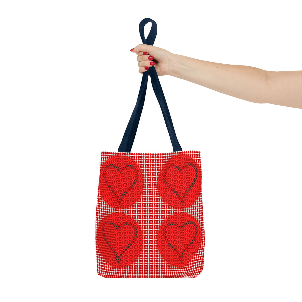 Heart Pattern Tote Bag — Red Valentine All-Over Print Canvas Tote