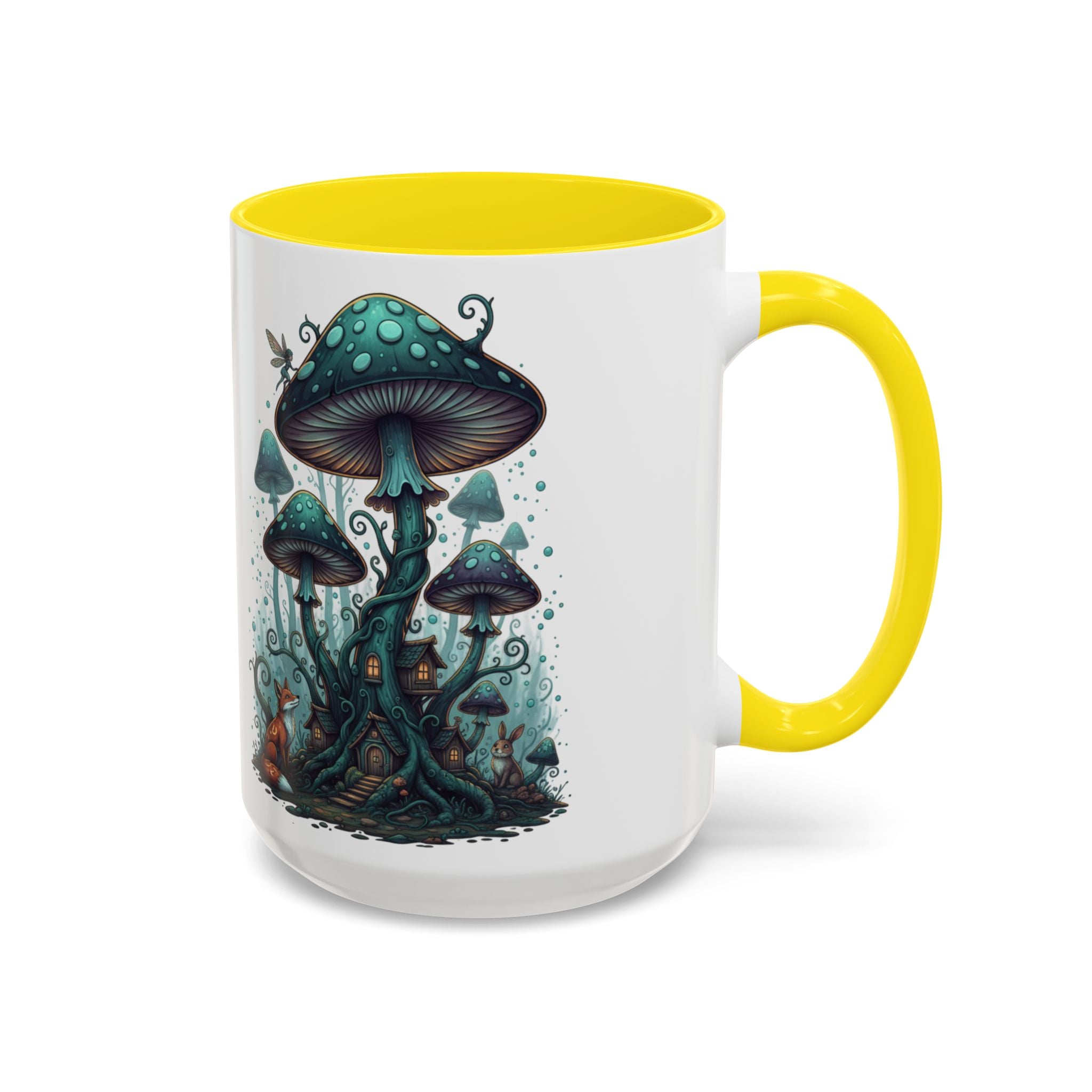 Enchanted Mushroom Cottage Coffee Mug — Fantasy Forest Accent Mug