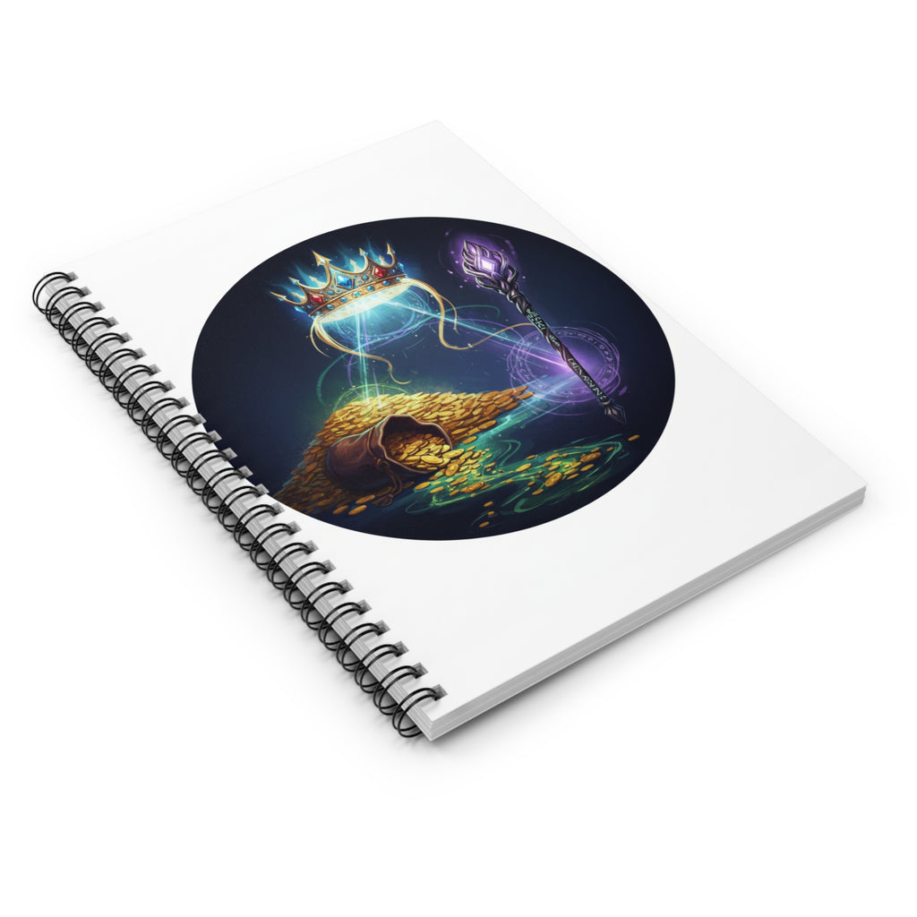 Fantasy Treasure Spiral Notebook — Crown, Gold & Wizard Staff Ruled Journal