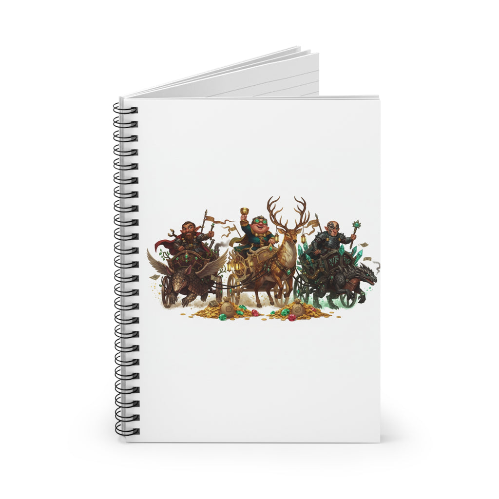 Fantasy Adventurers Notebook — Dwarven Warriors & Stag Illustration Spiral Journal