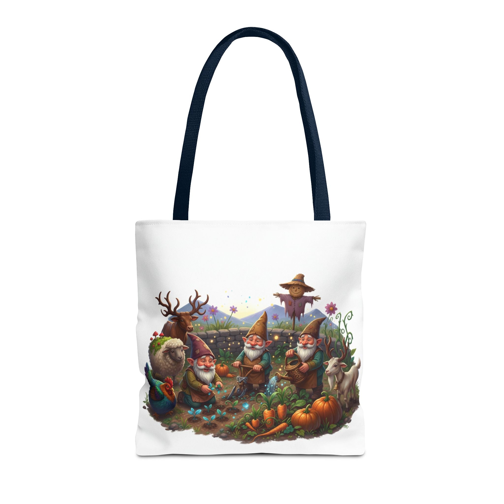 Gnome Garden Tote Bag — Whimsical Gnome & Pumpkin Illustration AOP Tote