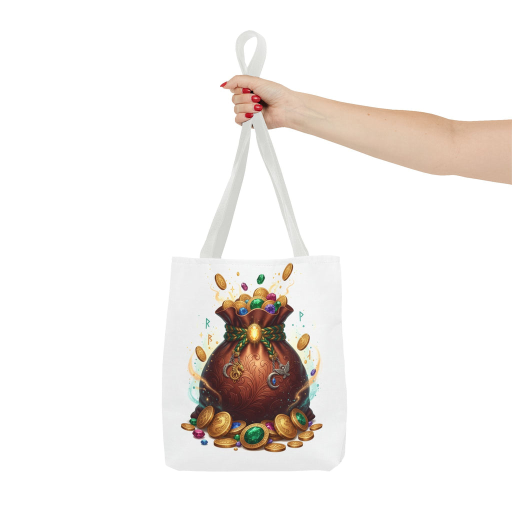 Treasure Pouch Tote Bag — Colorful Gem & Gold Coin All-Over Print Tote
