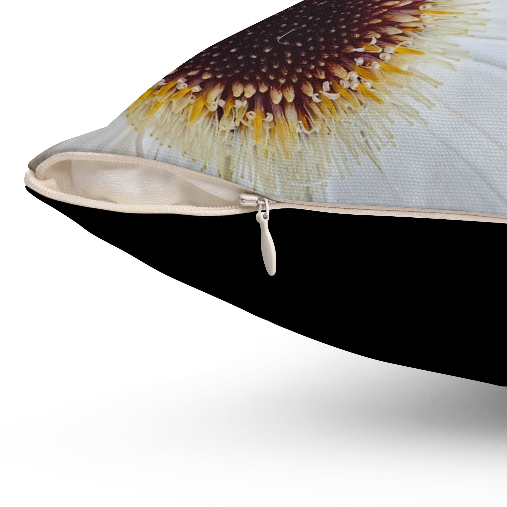 Daisy on Black Decorative Pillow — White Daisy Accent Cushion