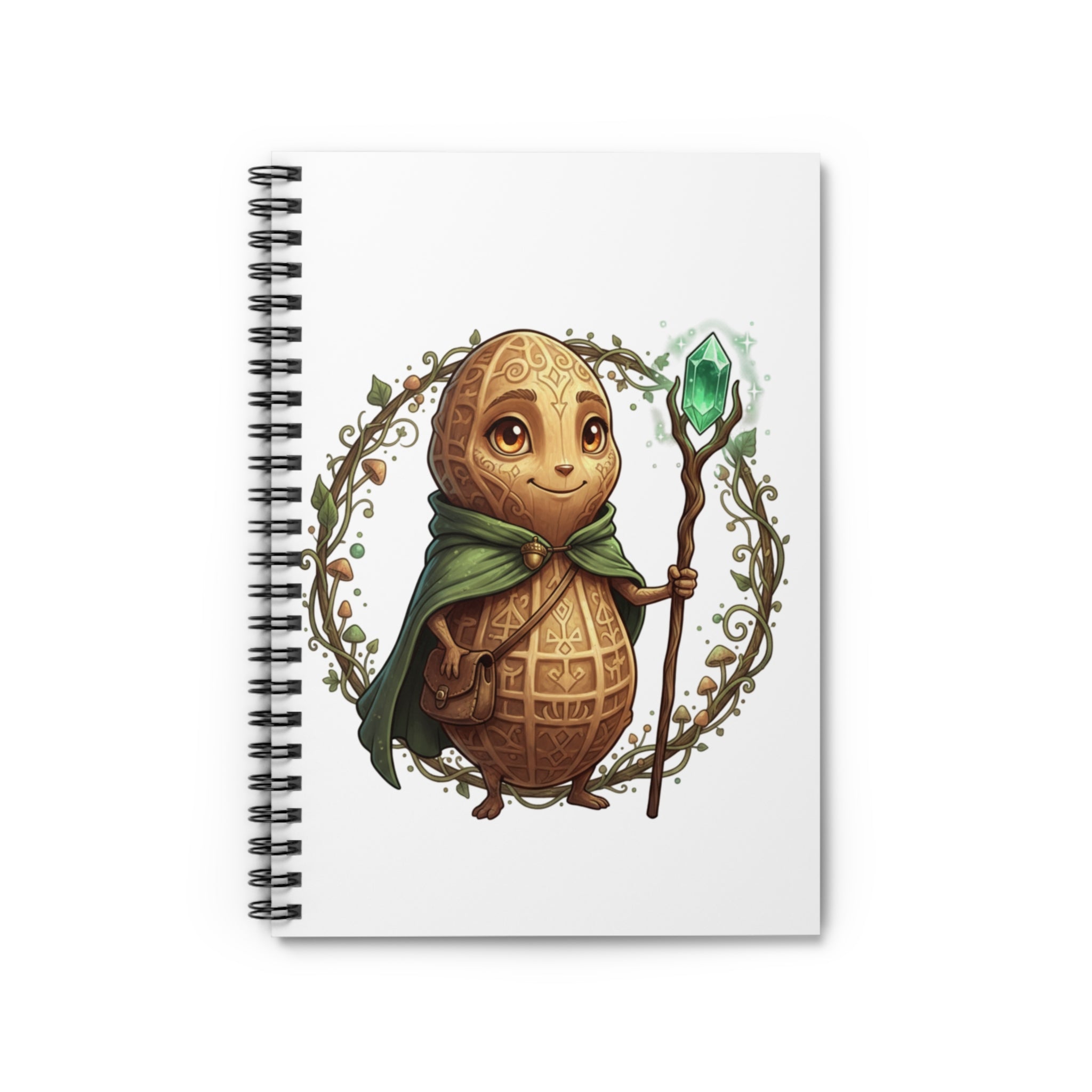 Wizard Nutling Spiral Notebook — Cute Fantasy Journal with Emerald Staff