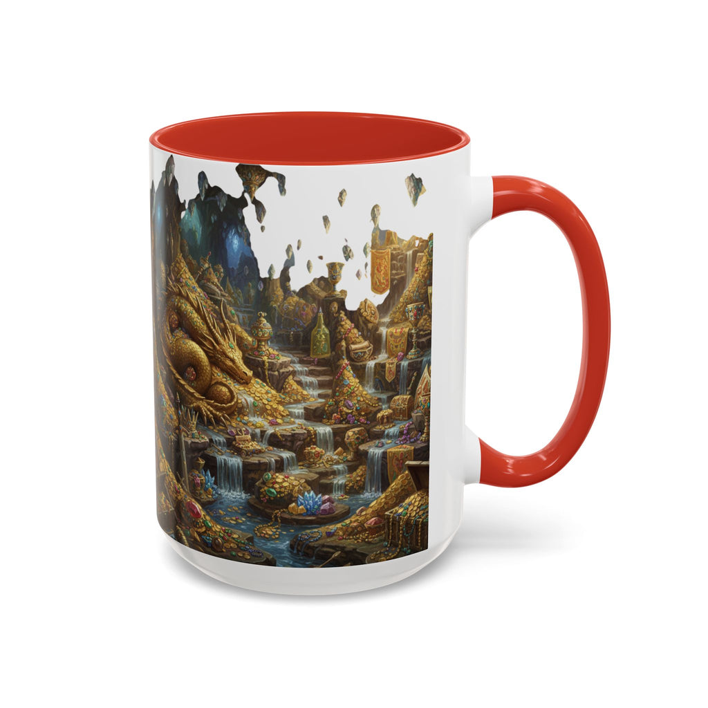 Dragon Hoard Accent Coffee Mug — Fantasy Treasure Landscape (11/15 oz)