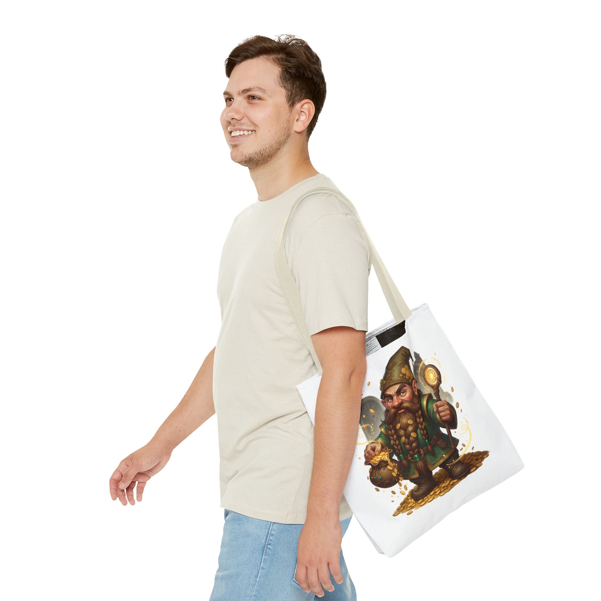 Gnome Goldkeeper Tote Bag – Fantasy Dwarf Coin Lover All-Over Print Tote