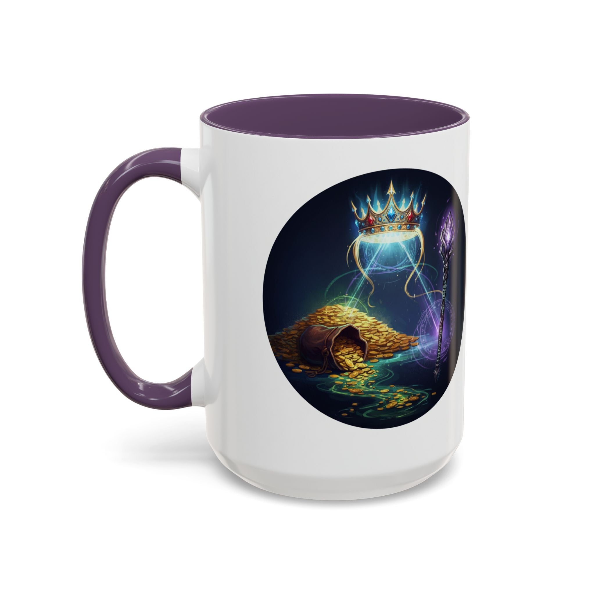 Magic Crown Coffee Mug — Fantasy Wizard Staff & Spilled Gold Accent Mug (11/15 oz)