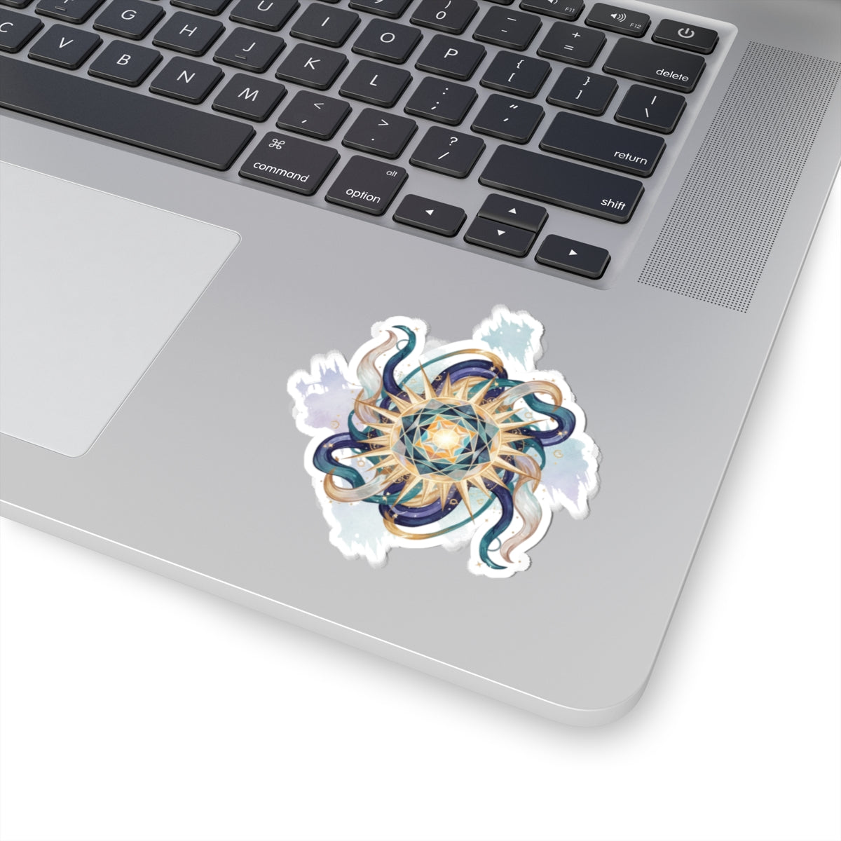 Mystic Sun Compass Kiss-Cut Sticker — Boho Celestial Mandala Decal for Laptops & Journals