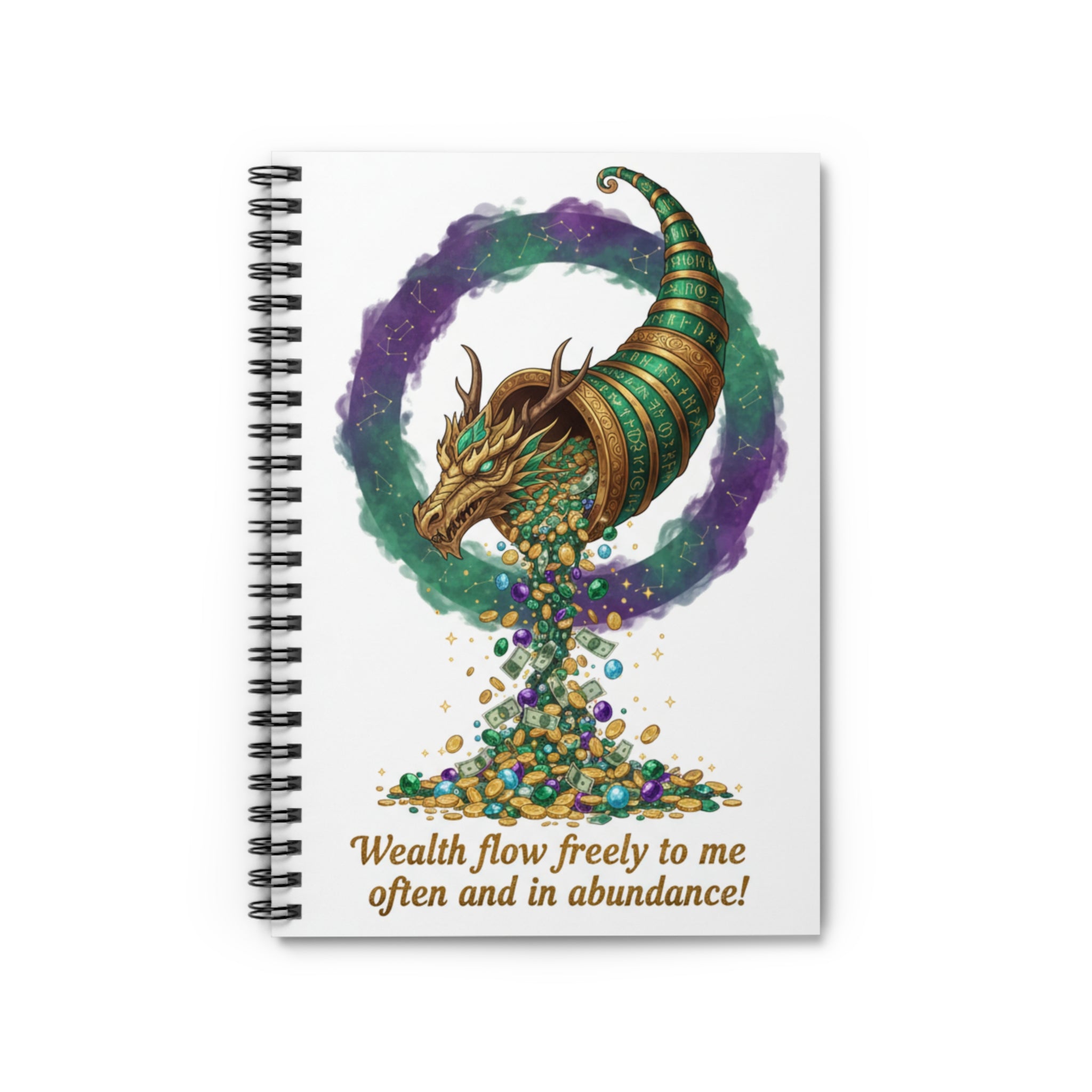 Wealth Cornucopia Notebook — Inspirational Dragon Cornucopia Journal ("Wealth flow freely to me often and in abundance!")
