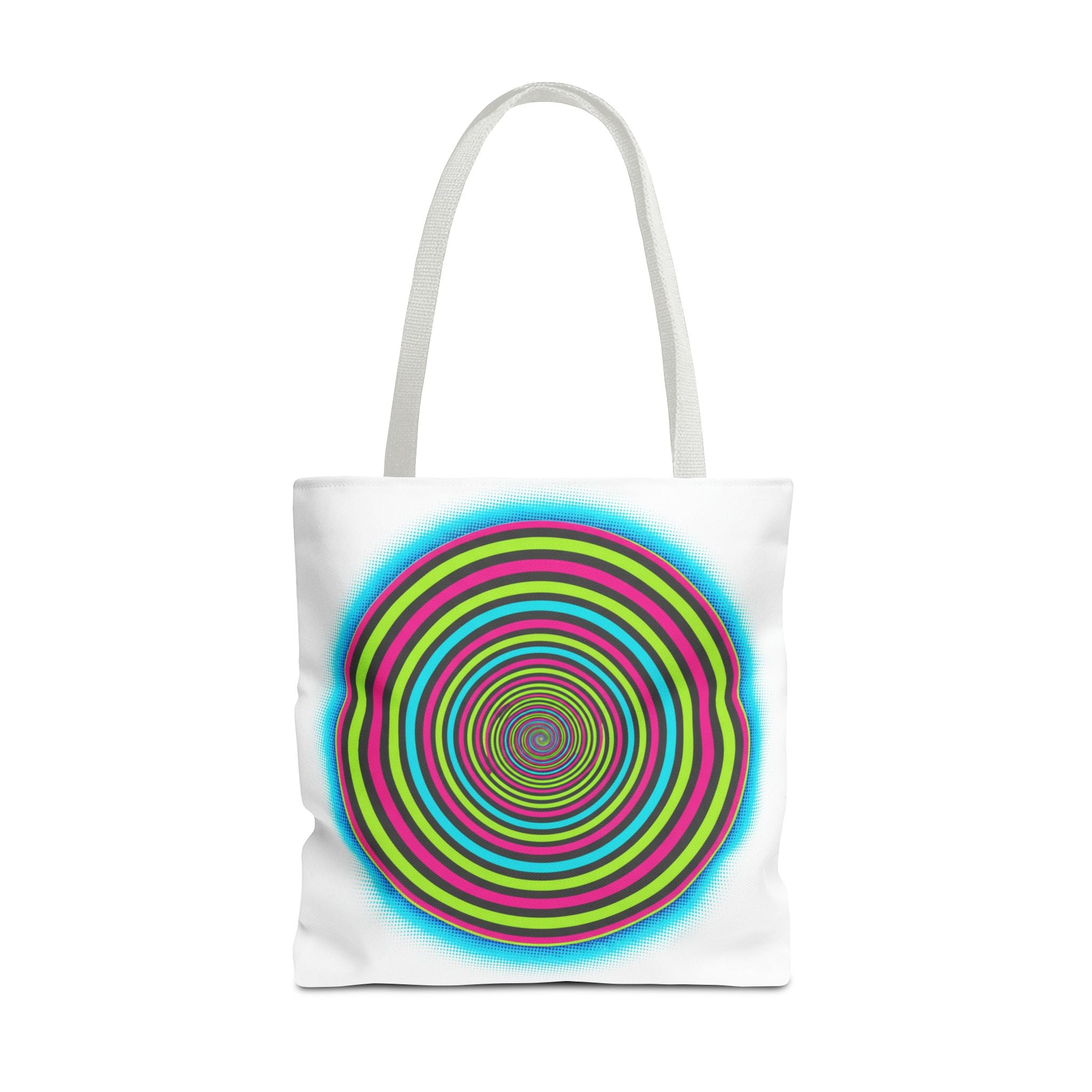 Psychedelic Spiral Tote Bag — Colorful Vortex All-Over Print Tote