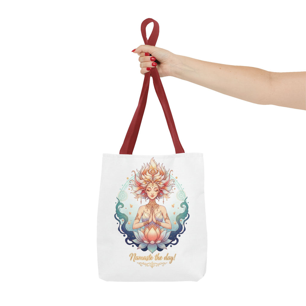 Yoga Lotus Tote Bag — "Namaste the day!" Meditation Canvas Tote