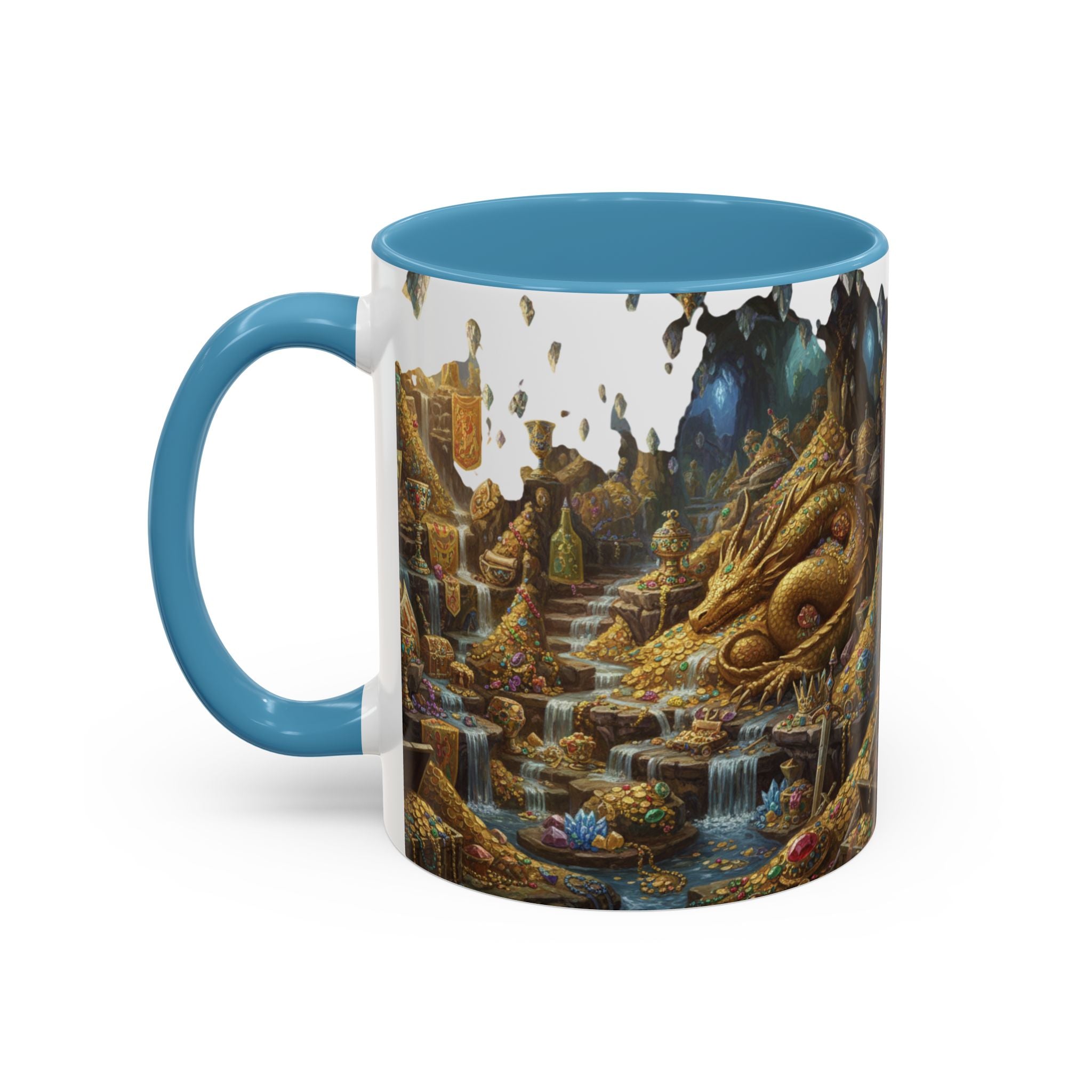 Dragon Hoard Accent Coffee Mug — Fantasy Treasure Landscape (11/15 oz)