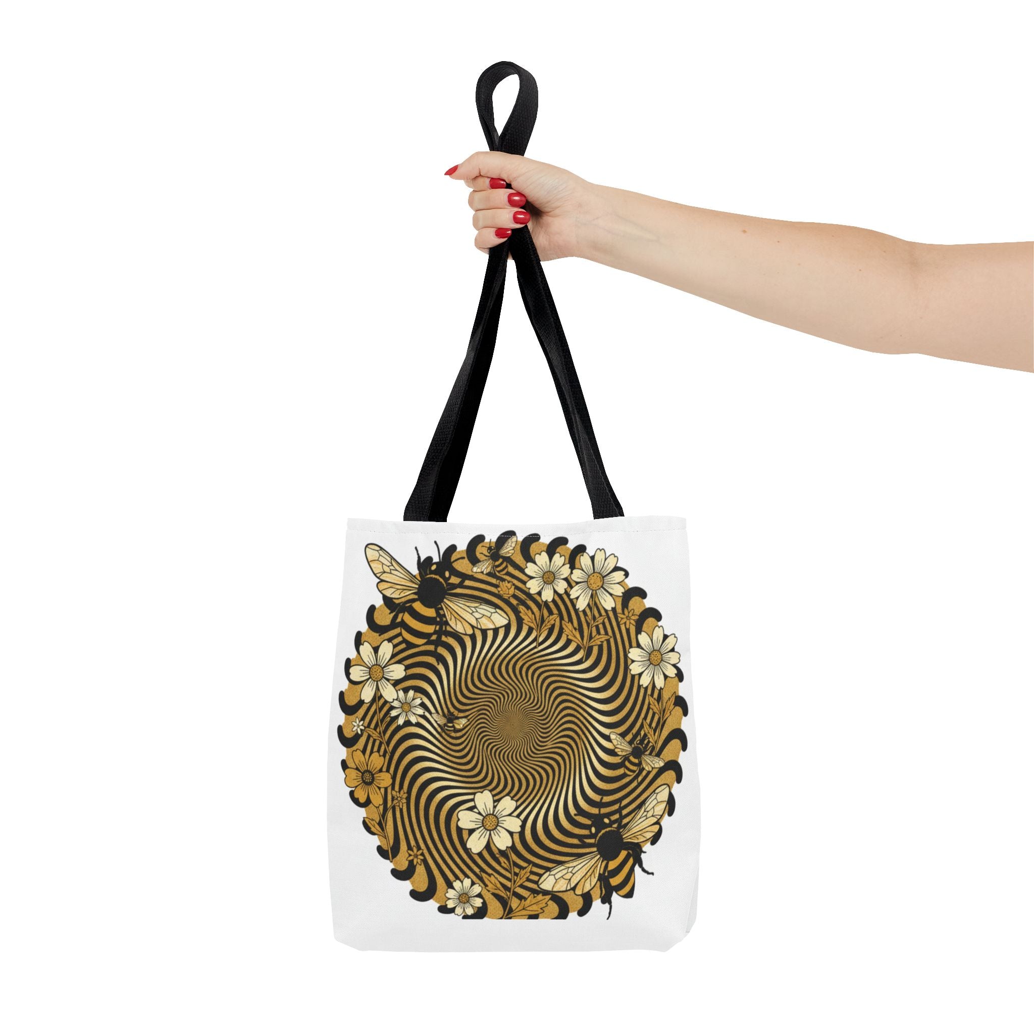 Bee Floral Spiral Tote Bag — Vintage Honeybee Floral Swirl Design