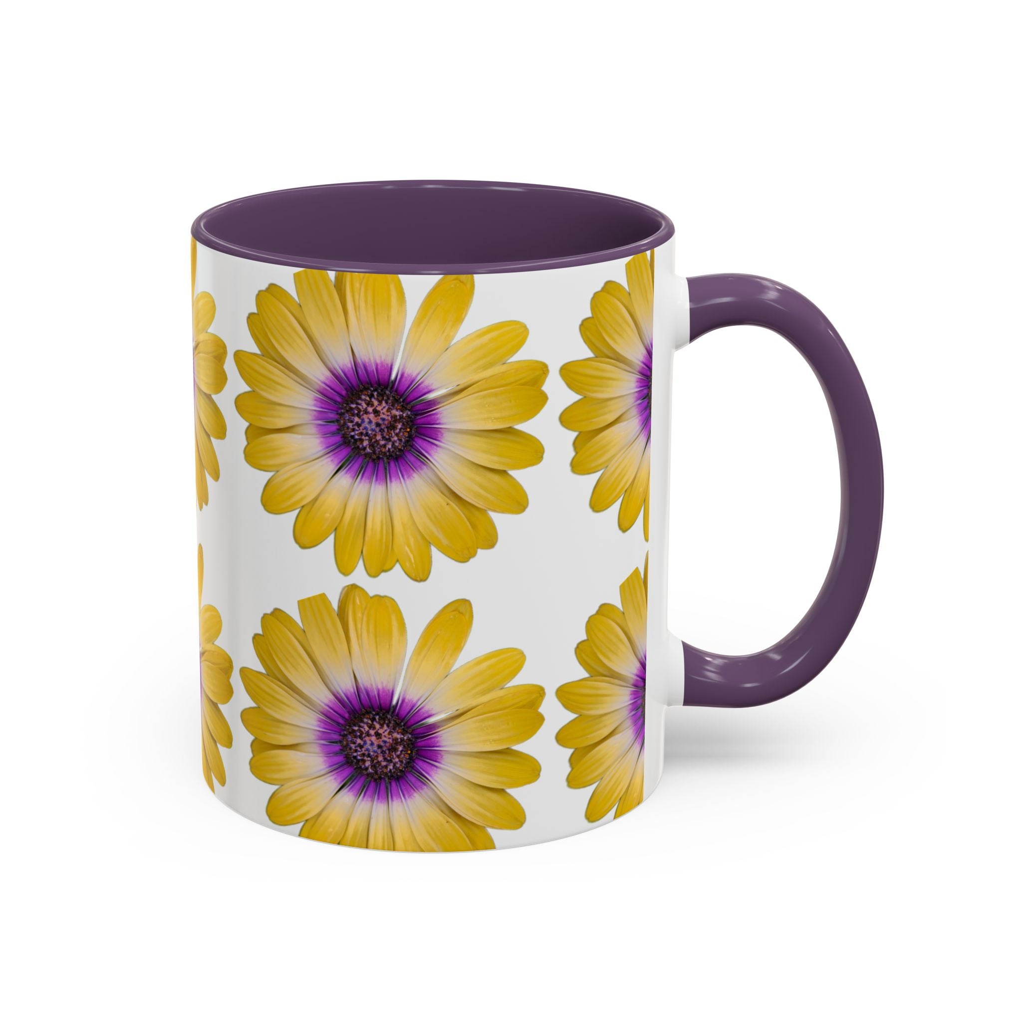 Yellow Purple Daisy Accent Coffee Mug – Floral Pattern 11/15oz