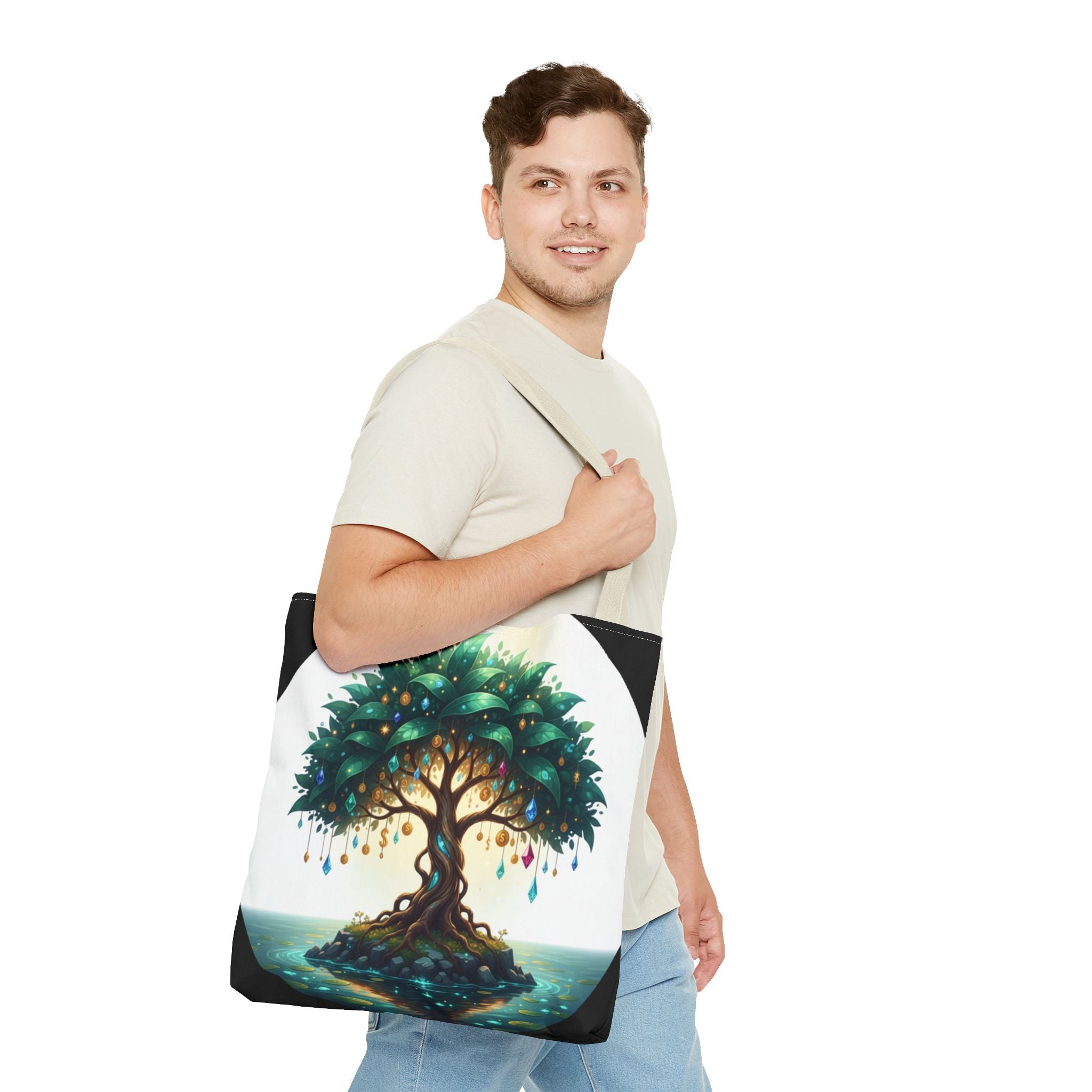 Enchanted Tree Tote Bag - Mystical Gem-Decorated Tree All-Over Print