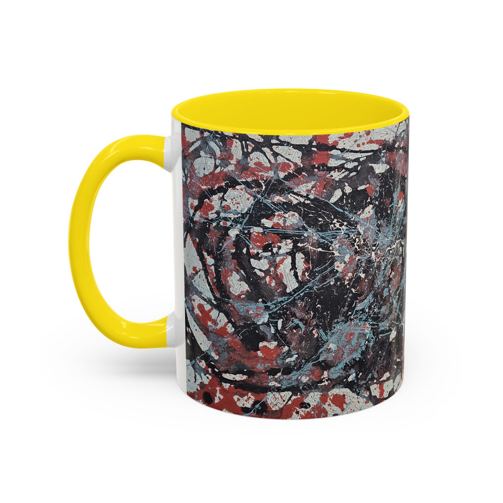 Abstract Splatter Accent Coffee Mug — Red, Black & White Artistic Design (11/15oz)