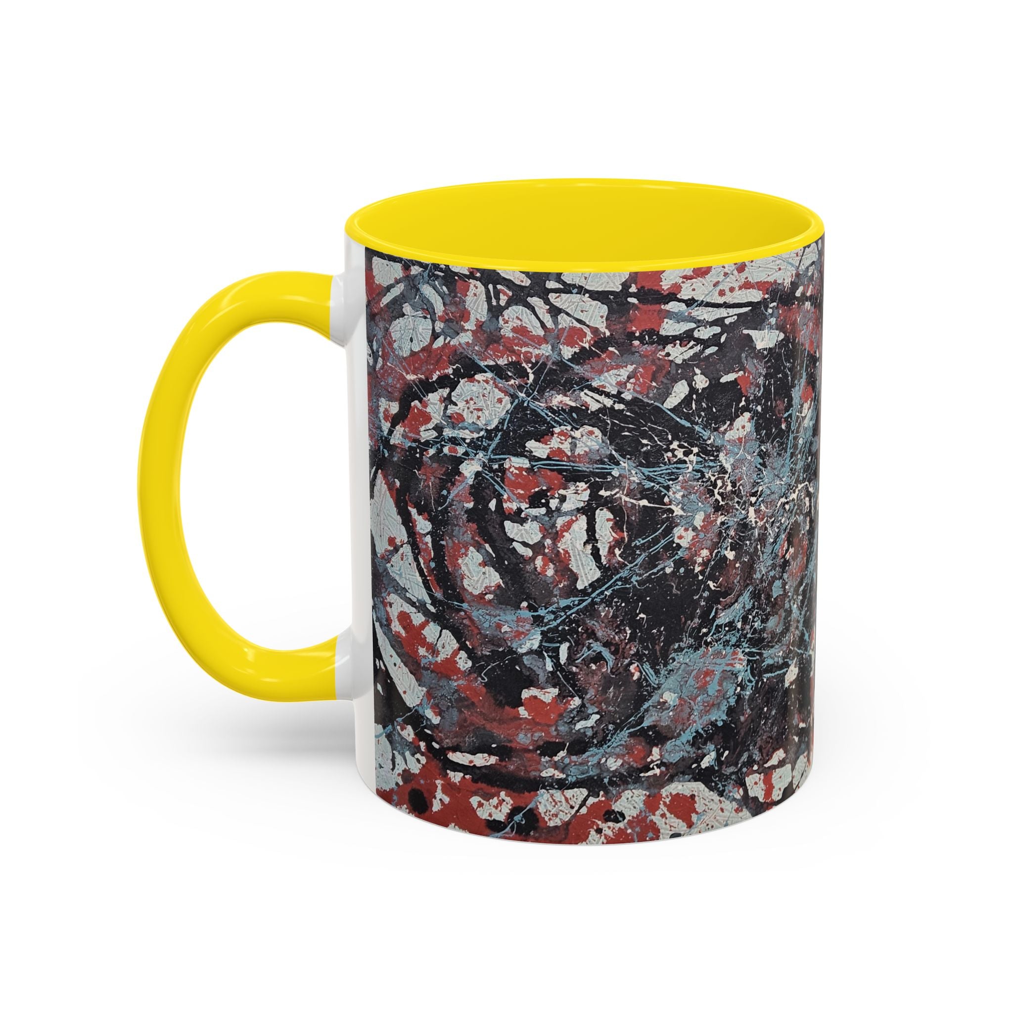 Abstract Splatter Accent Coffee Mug — Red, Black & White Artistic Design (11/15oz)