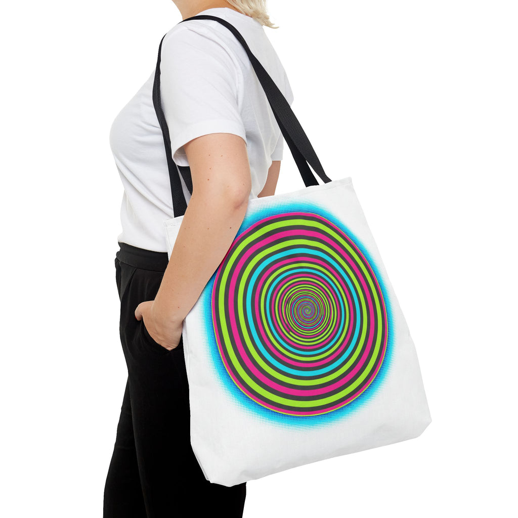 Psychedelic Spiral Tote Bag — Colorful Vortex All-Over Print Tote