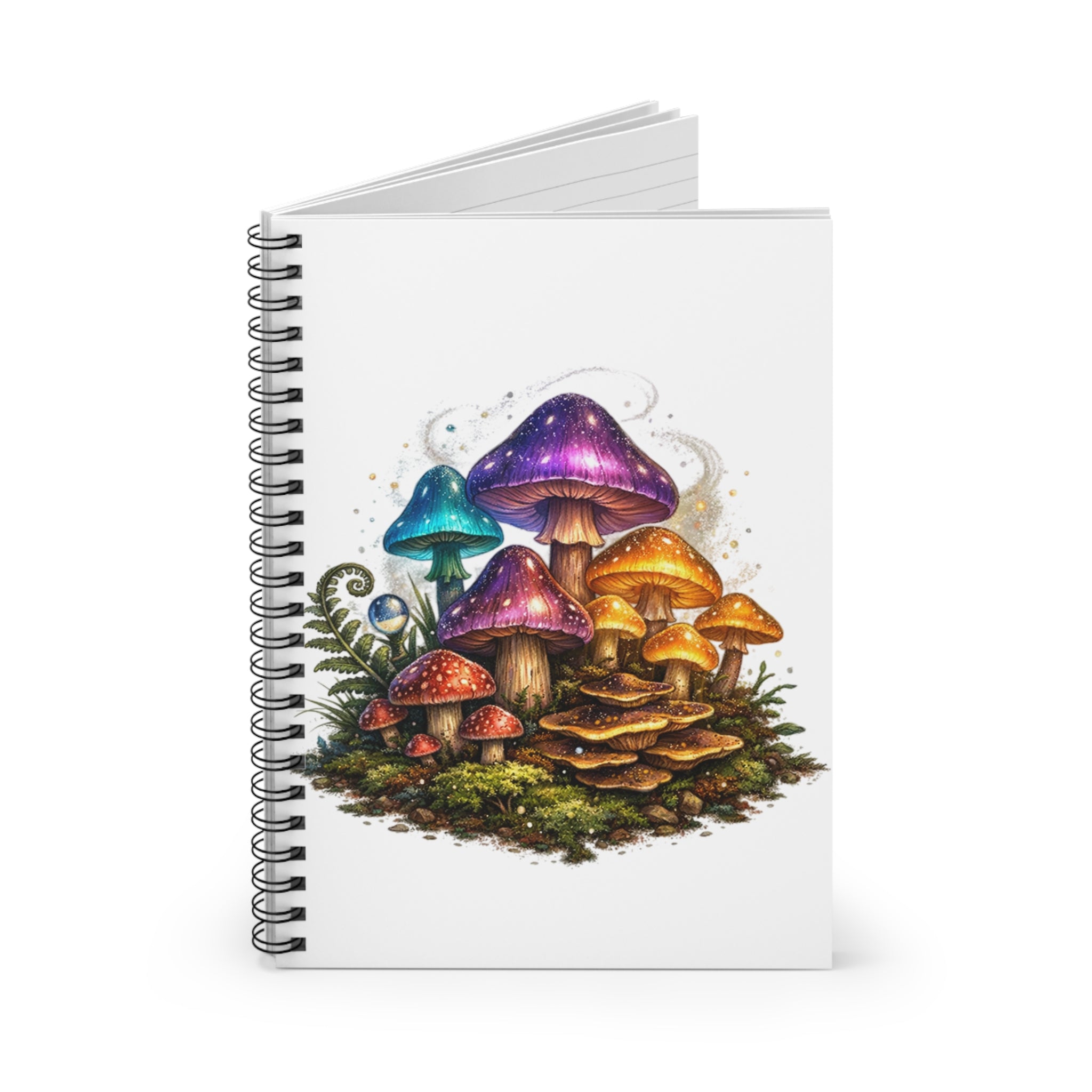 Mushroom Magic Spiral Notebook — Ruled Journal with Colorful Fantasy Fungi Cover