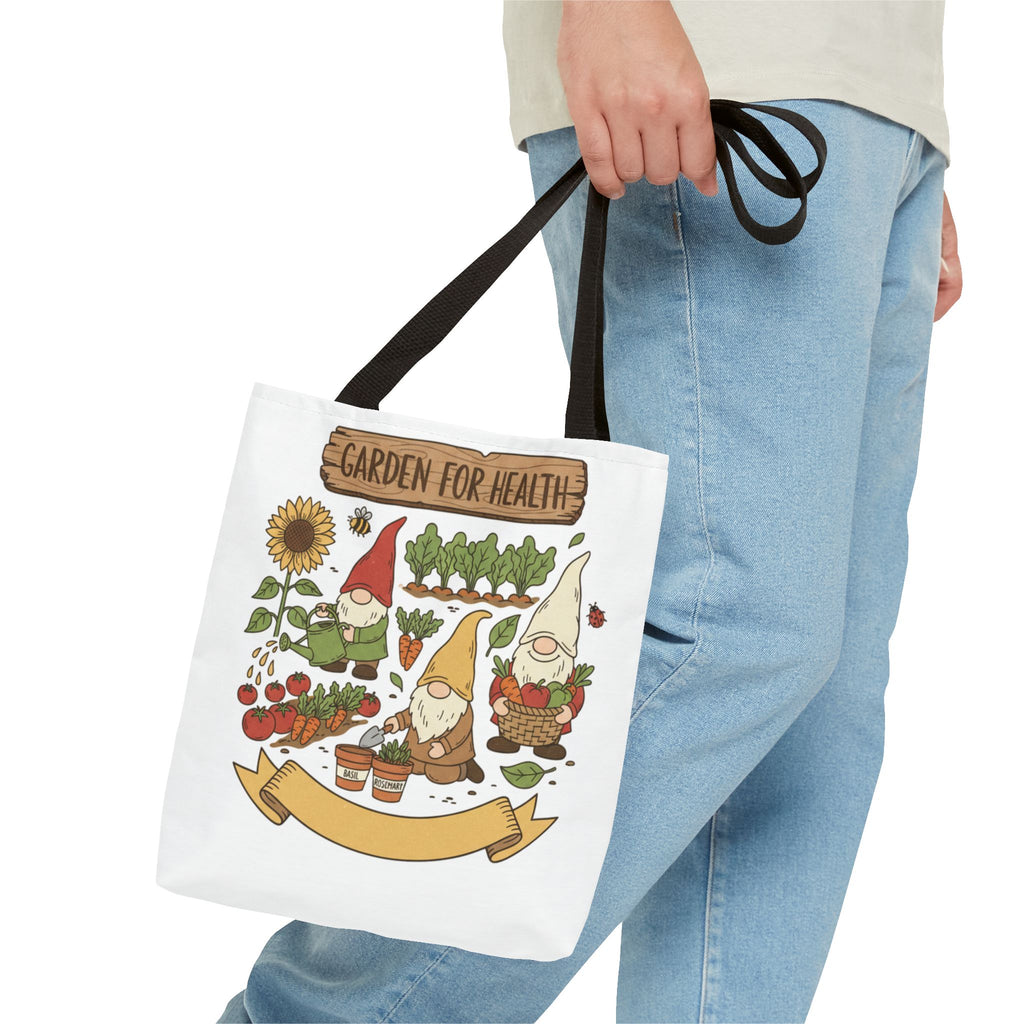 Garden Gnome Tote Bag - "Garden For Health" Cute Eco Shopper
