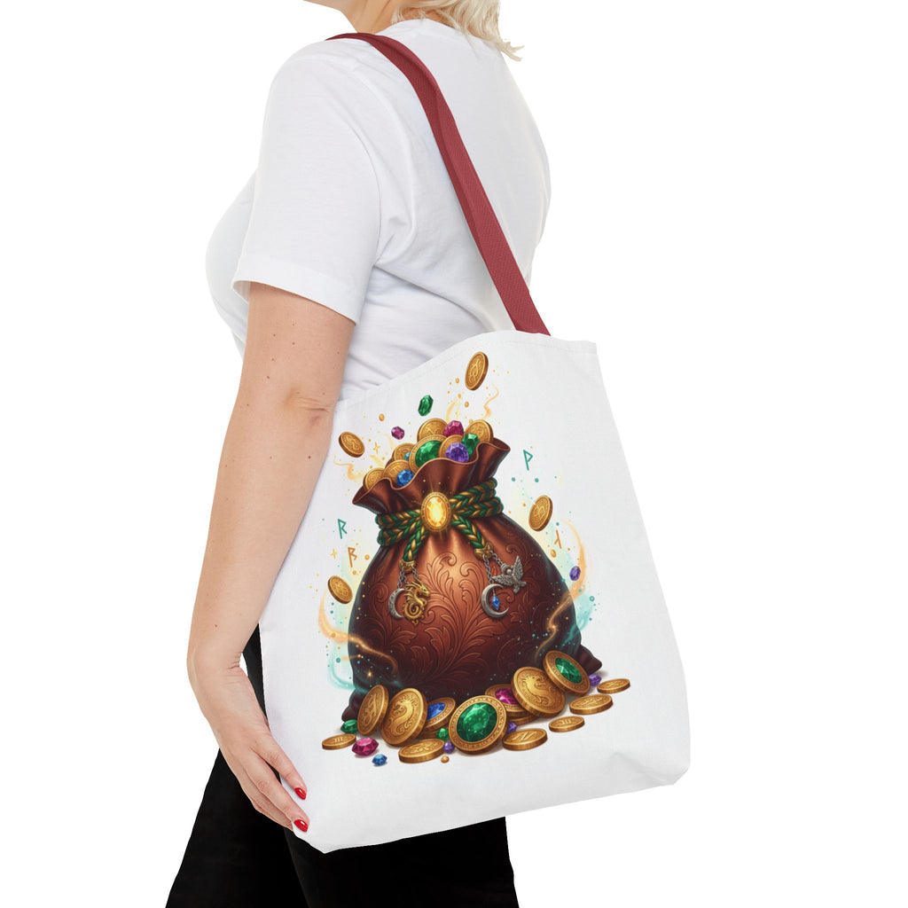 Treasure Pouch Tote Bag — Colorful Gem & Gold Coin All-Over Print Tote