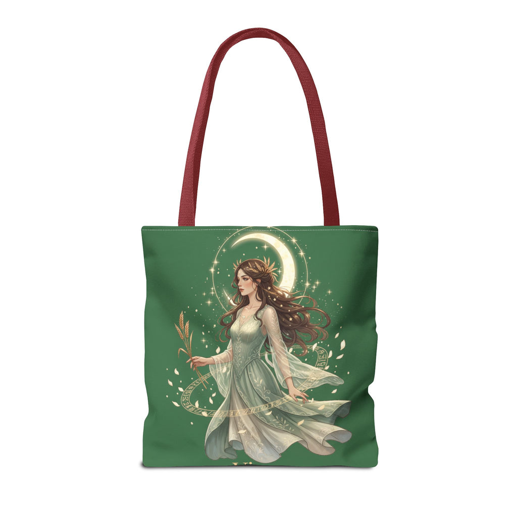 Mystic Moon Goddess Tote Bag — Ethereal Green All-Over Print Tote