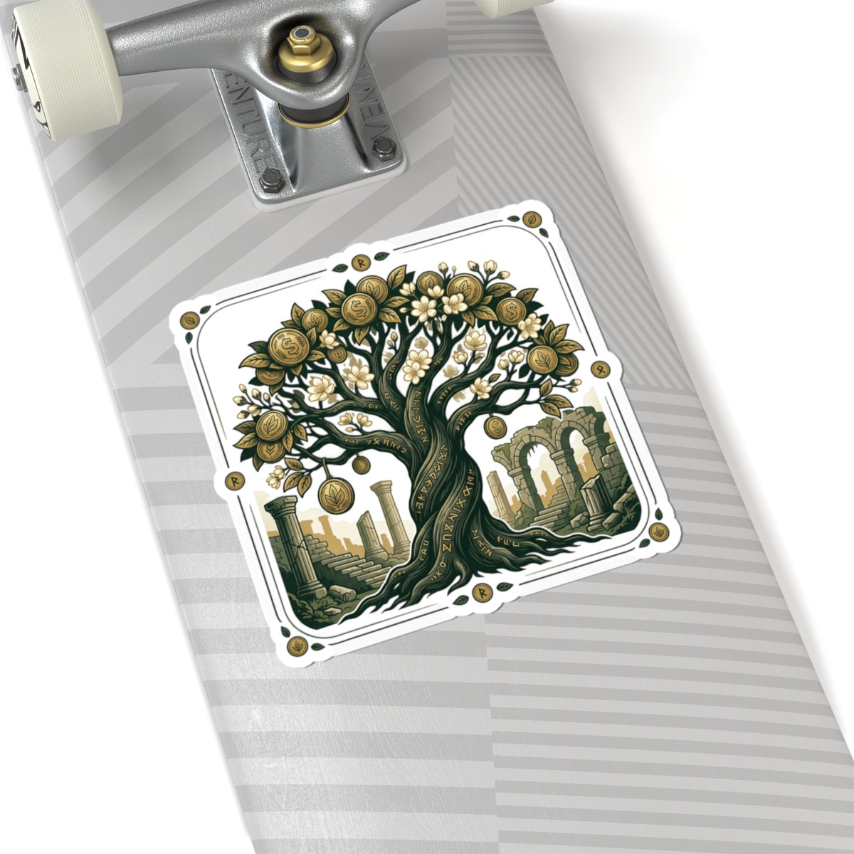 Mythic Money Tree Sticker — Gold Coin Tree Kiss-Cut Sticker for Laptops & Journals