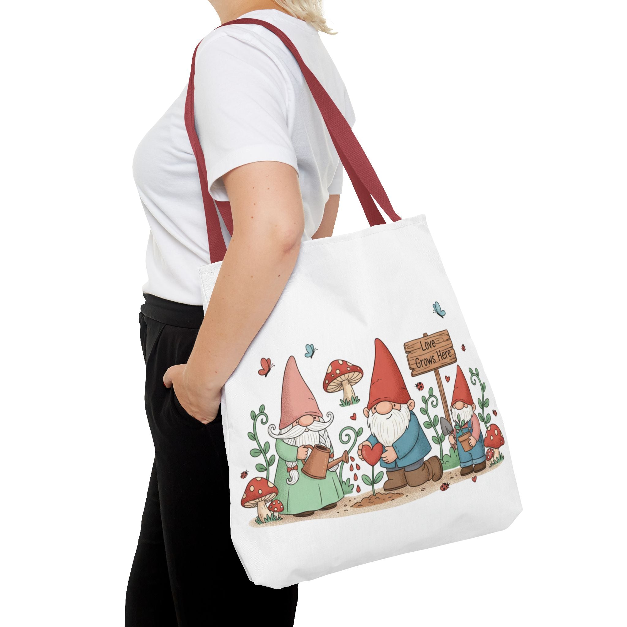 Gnome Garden Tote Bag — Cute Gardening Gnomes "Love Grows Here" Canvas Tote