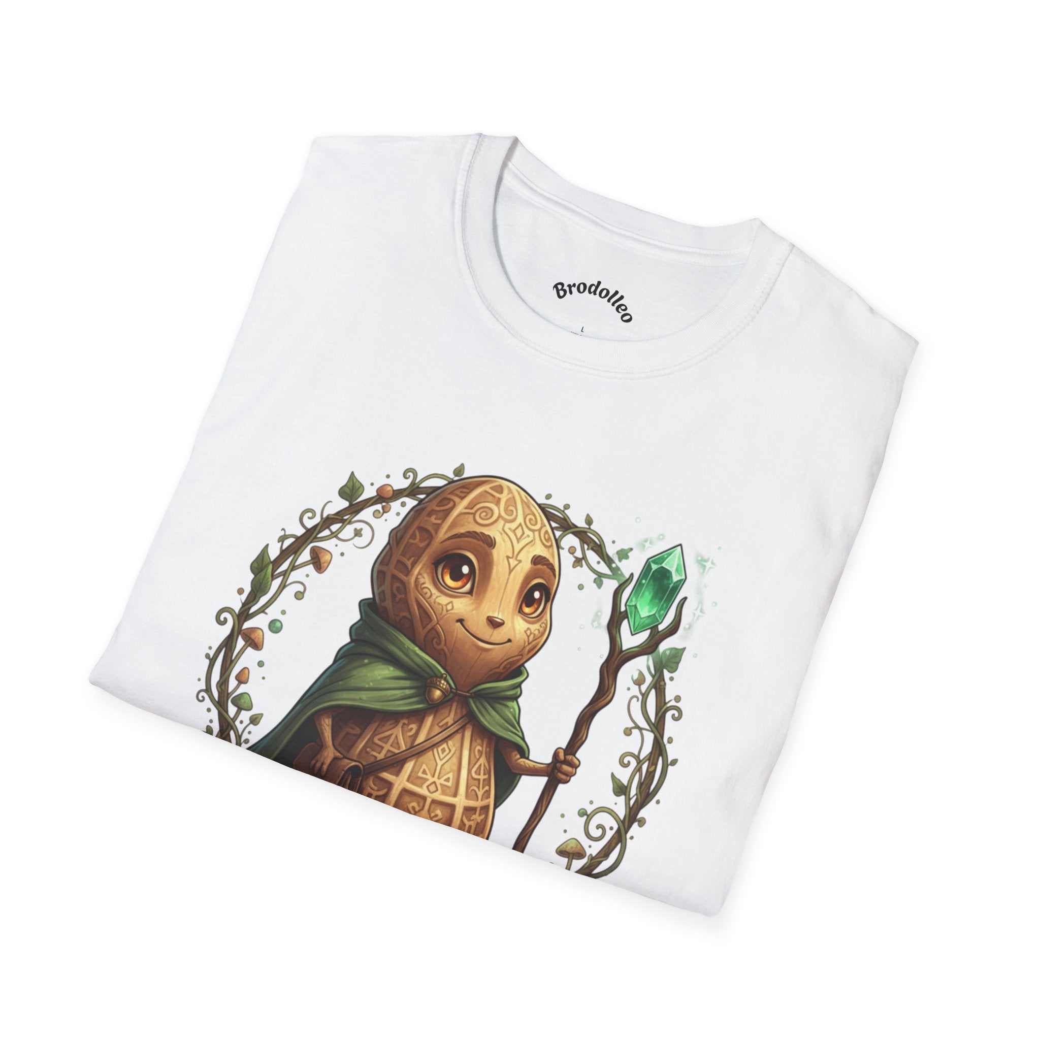 Fantasy Forest Wizard T-Shirt — Cute Turtle Mage with Emerald Staff