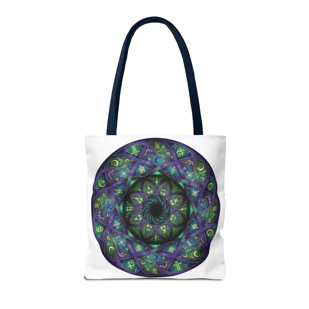 Mystic Mandala Tote Bag — Purple Green Spiral All-Over Print