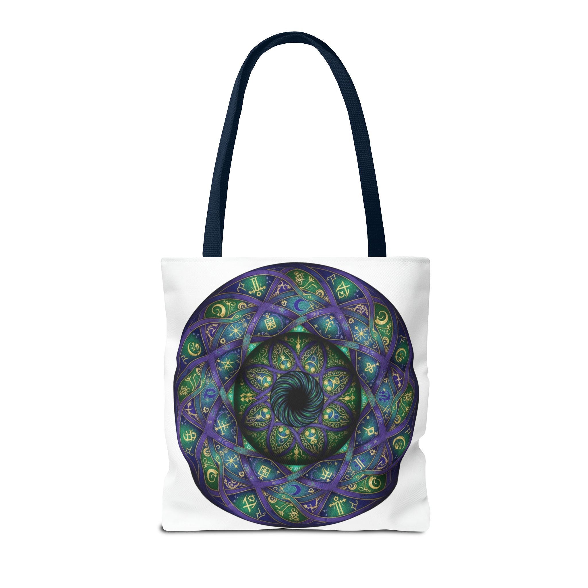 Mystic Mandala Tote Bag — Purple Green Spiral All-Over Print