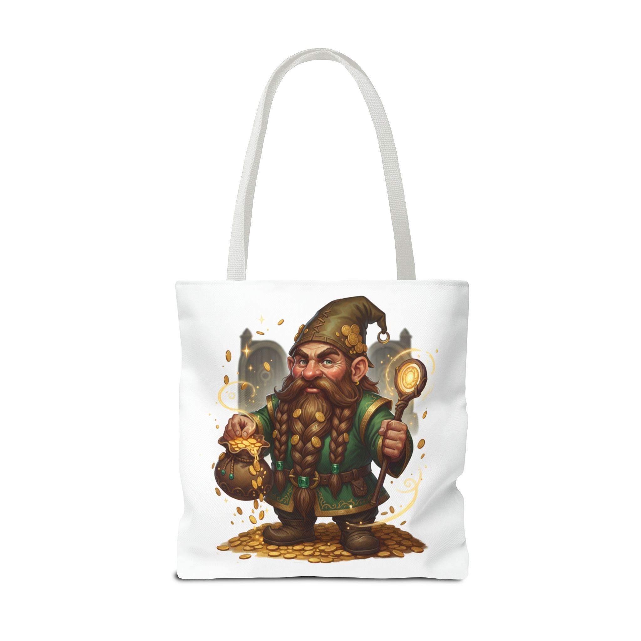 Gnome Goldkeeper Tote Bag – Fantasy Dwarf Coin Lover All-Over Print Tote