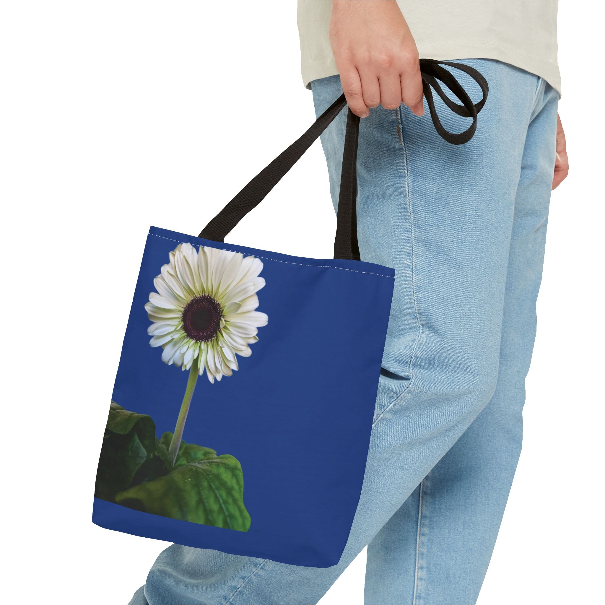 Daisy Print Tote Bag — White Floral All-Over-Print Canvas Tote