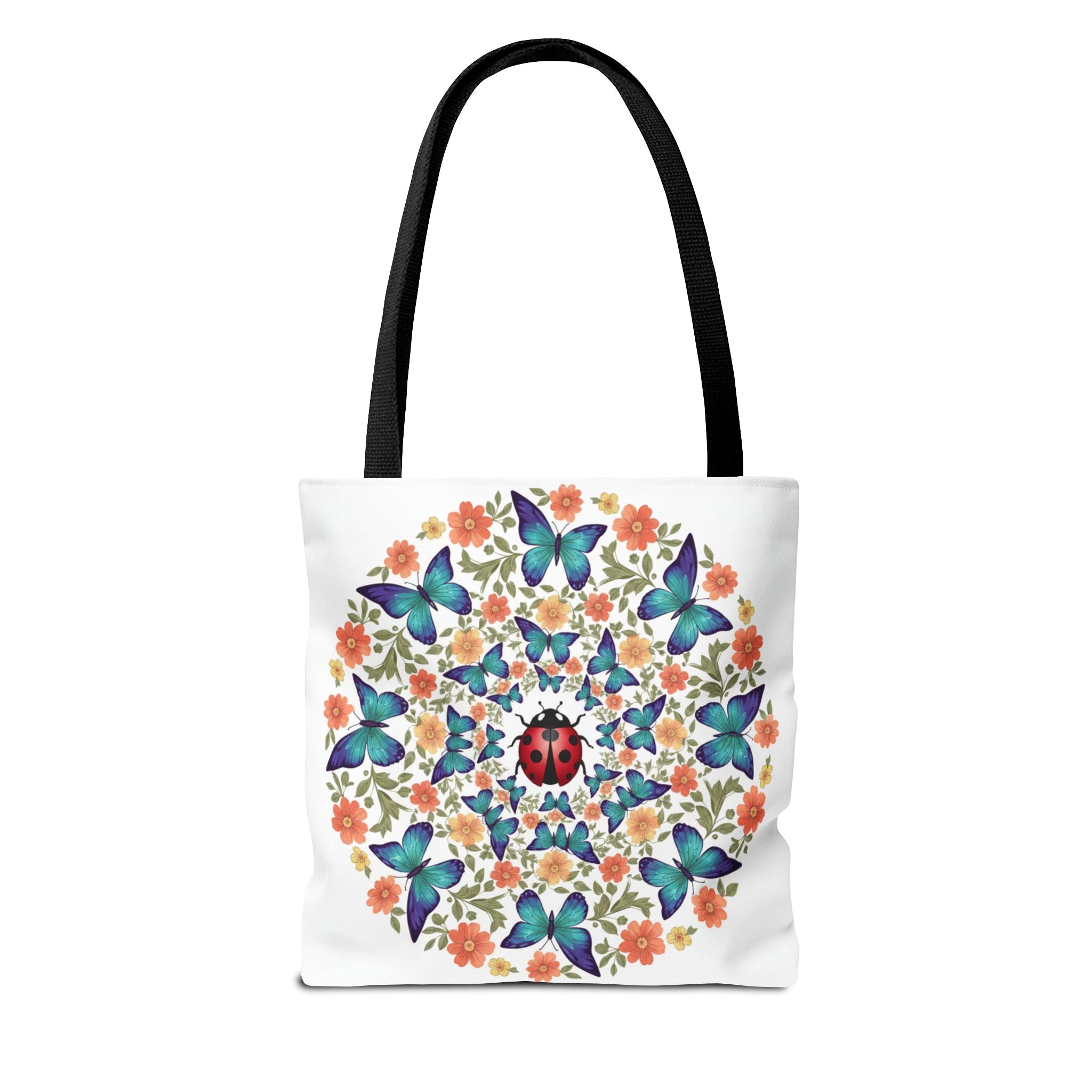 Butterfly & Ladybug Floral Tote Bag – Boho Mandala AOP Beach & Market Bag