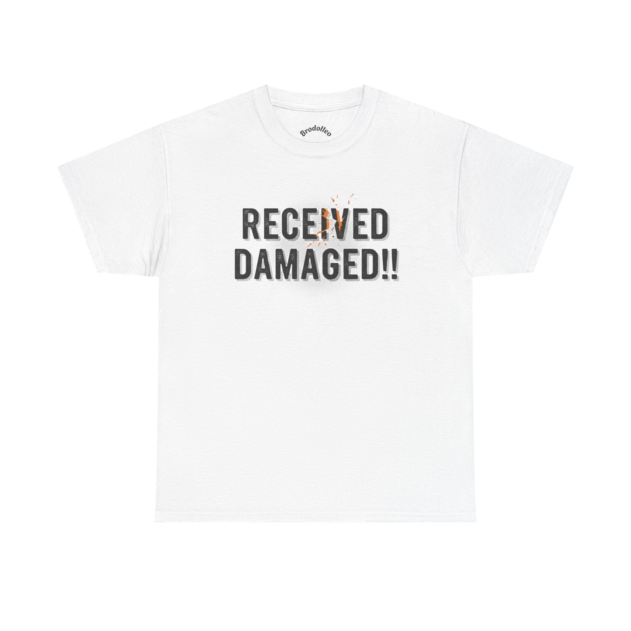 Received Damaged!! T‑Shirt — Funny Shipping Label Tee