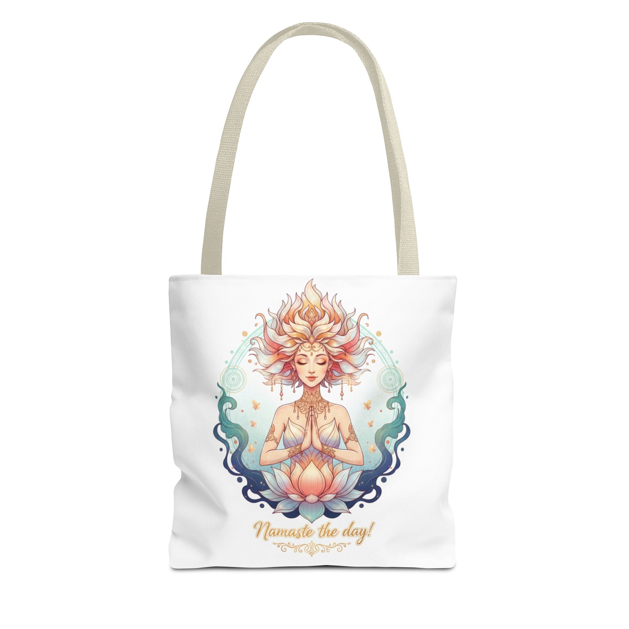 Yoga Lotus Tote Bag — "Namaste the day!" Meditation Canvas Tote