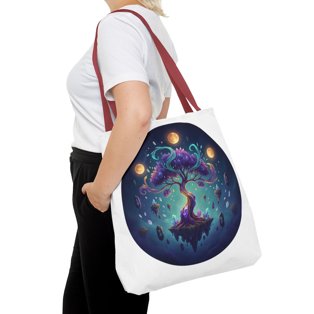 Mystic Floating Tree Tote Bag — Cosmic Moonlight Illustration All-Over Print