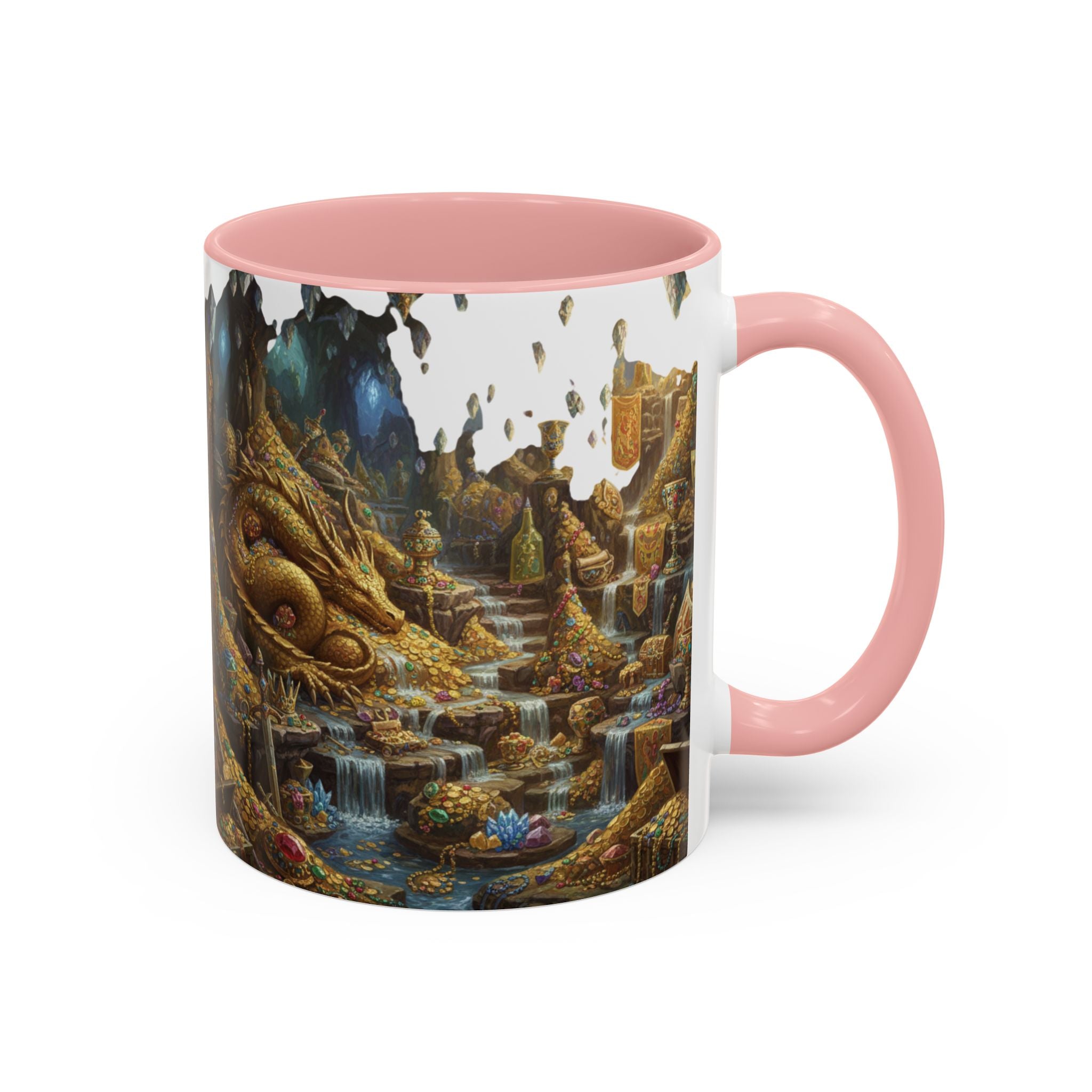 Dragon Hoard Accent Coffee Mug — Fantasy Treasure Landscape (11/15 oz)